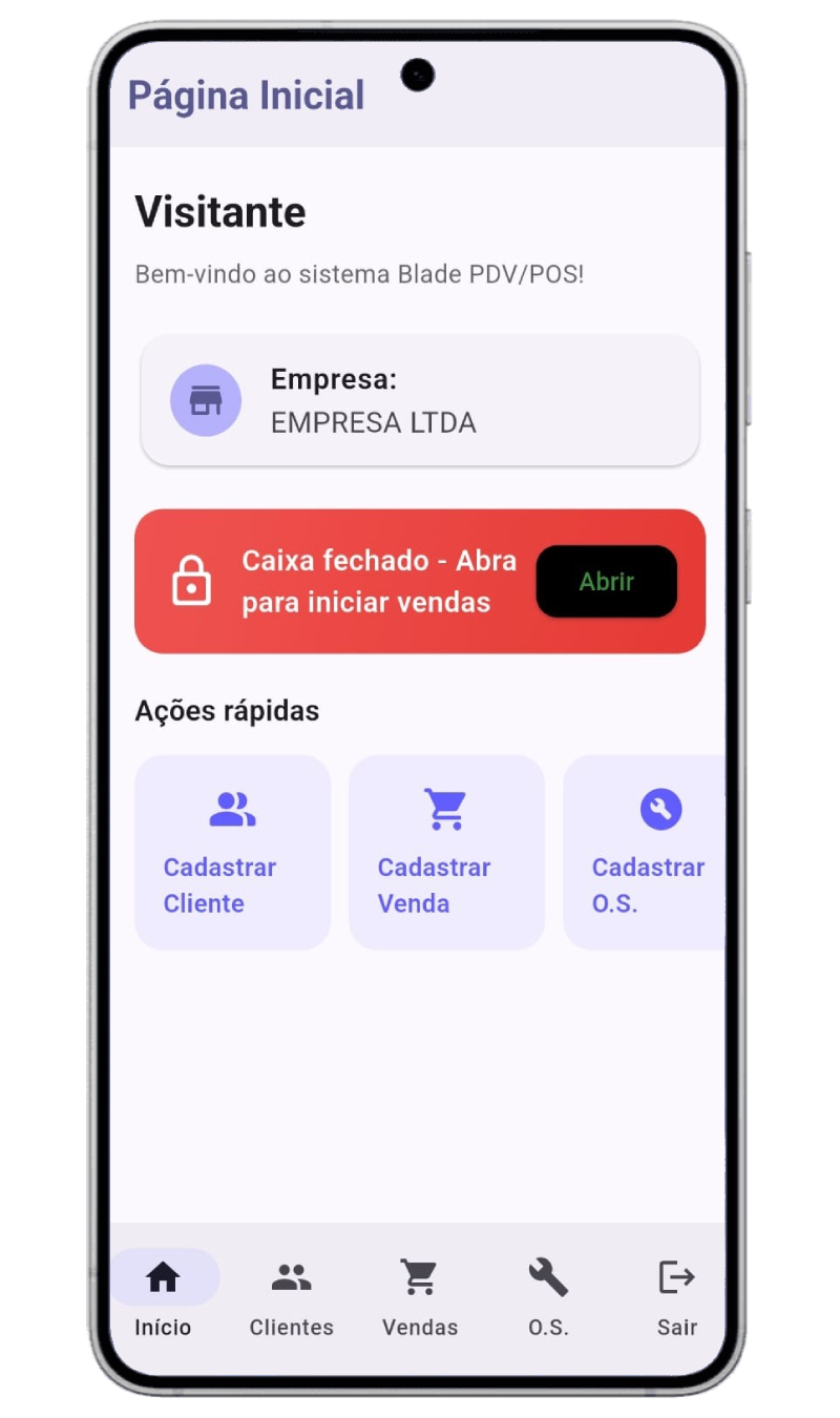 Aplicativo Blade PDV/POS em um celular